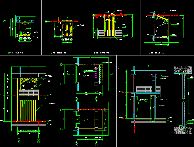 [安徽]17年某大学公共教学楼设计全专业施工图（含大门，景观等）-格栅、雨棚施工图