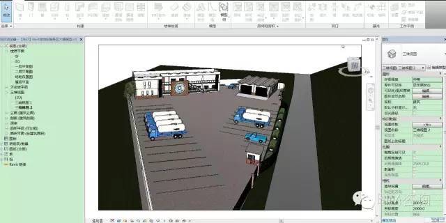 加油站建筑su模型资料下载-Revit加油站服务区大楼模型
