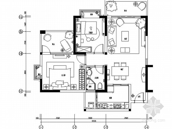 两室两厅设计说明资料下载-[海南]养生度假社区现代两居室样板房设计装修图
