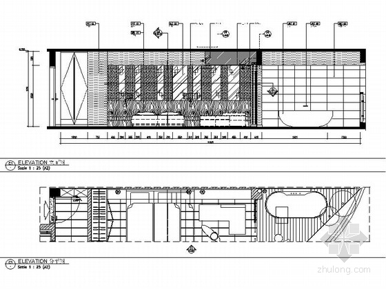 小巧现代风格一居室小户型室内装修施工图卧室立面图 