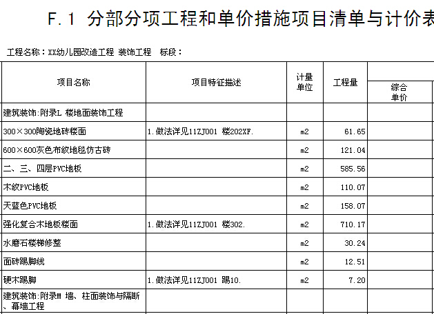 [湖南]实验幼儿园改造工程招标文件及招标工程量清单(图纸)-分部分项工程和单价措施项目清单与计价表