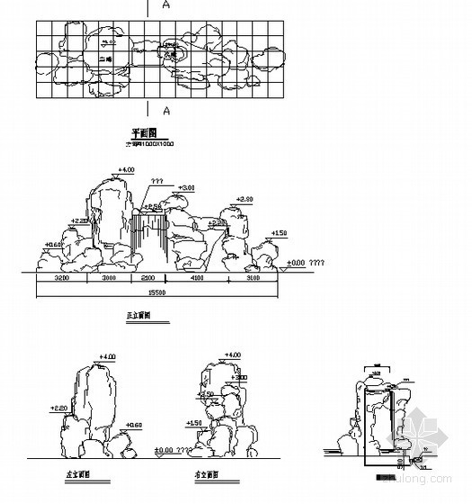 cad假山鱼平面图资料下载-假山置石施工详图