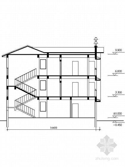 [新农村]3层现代风格家庭独栋别墅设计施工图（含效果图）-3层现代风格家庭独栋别墅剖面图 