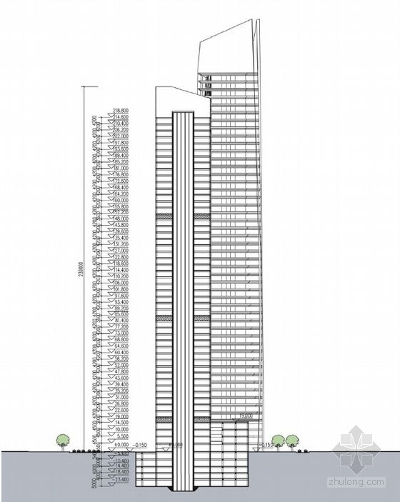 [长沙]某55层商业综合体建筑方案文本（243.6米）-剖面图