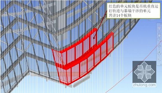 [上海]地标性超高层大厦外幕墙工程BIM系统应用及联动方案-施工吊机工作范围分析