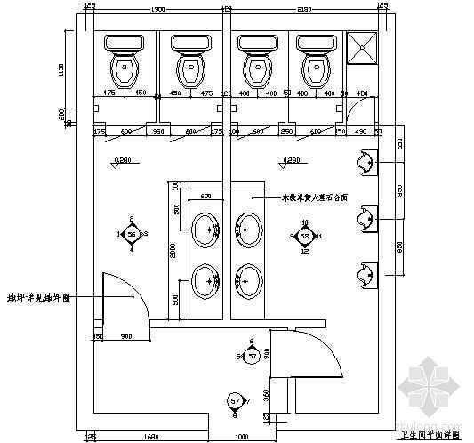 卫生间CAD详图资料下载-某宾馆卫生间详图