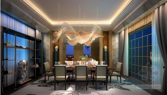 [北京]东方小夏威夷简约现代别墅装修CAD施工图（含效果图）餐厅效果图