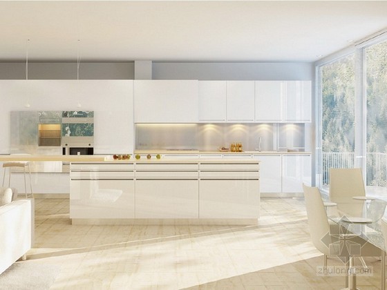 整洁干净的砖墙住宅资料下载-干净整洁开放式厨房3d模型下载