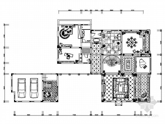 家装室内装修设计dwg资料下载-欧式高端二层别墅室内装修图（含效果）