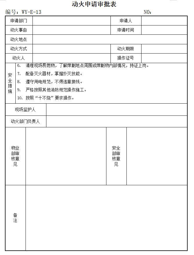 房地产物业管理手册（附表格）-动火申请审批表