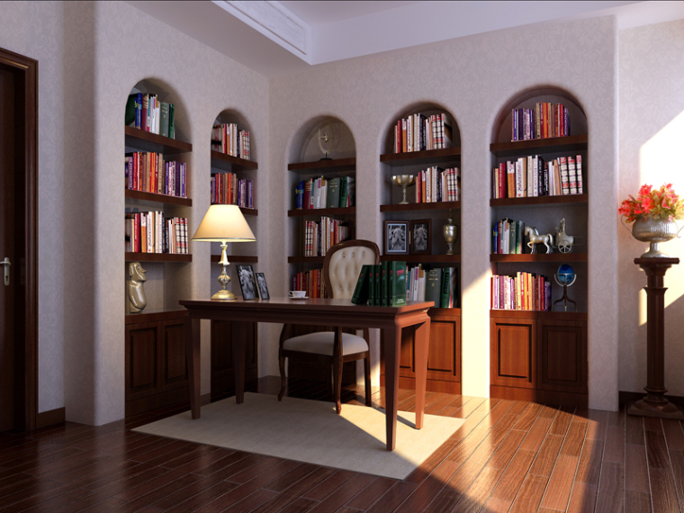 欧式书房3D模型下载-欧式书房