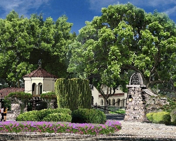[长春]水彩画风宁静自然私家庭院设计方案-景观效果图