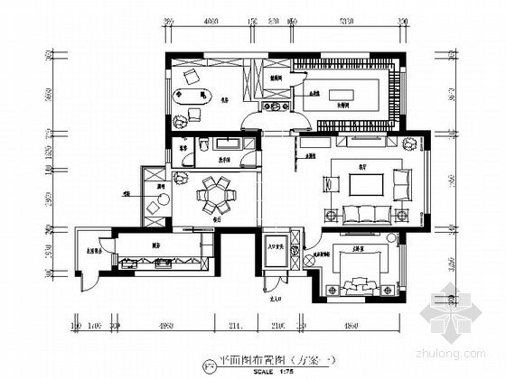 现代装修客厅吊顶资料下载-[大连]商住两用公寓区现代三居室装修施工图（含效果）