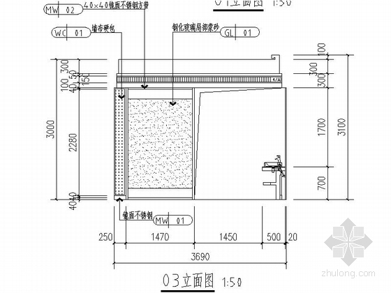 [湖南]休闲时尚酒店客房室内施工图（含效果图）-休闲时尚酒店客房室内施工图立面图