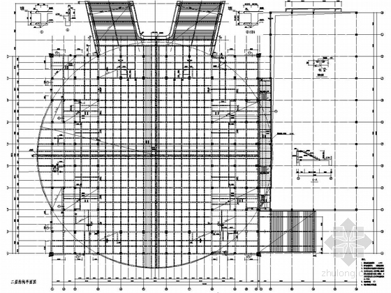 [上海]三层钢混组合结构体育馆、游泳馆结构施工图-二层结构平面图