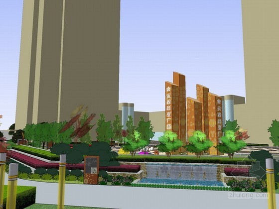 广场设计sketchup资料下载-商业广场景观设计sketchup模型下载