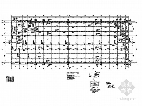 [温州]四层框架结构车间厂房结构施工图-二层梁配筋平面图 