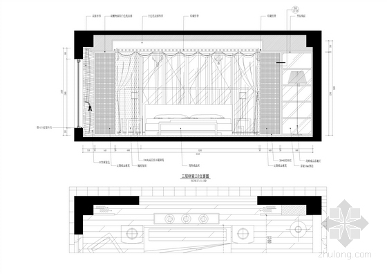 [福州]欧式简约四层高级度假酒店设计施工图（含效果图）卧室立面图