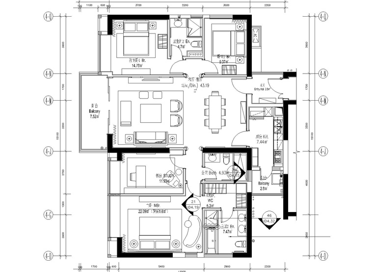 软装设计物料资料下载-[深圳]华润大涌146平三居室样板间施工图+设计方案+软装方案+物料书+官方摄影