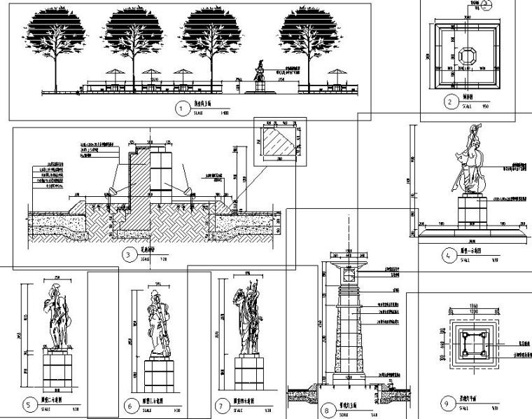 [湖南]中西合璧式园林居住区景观全套施工图（附工程量清单）-景观灯节点详图、景观雕塑详图