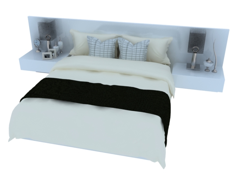 现代床头柜3d模型资料下载-简约现代床3D模型下载