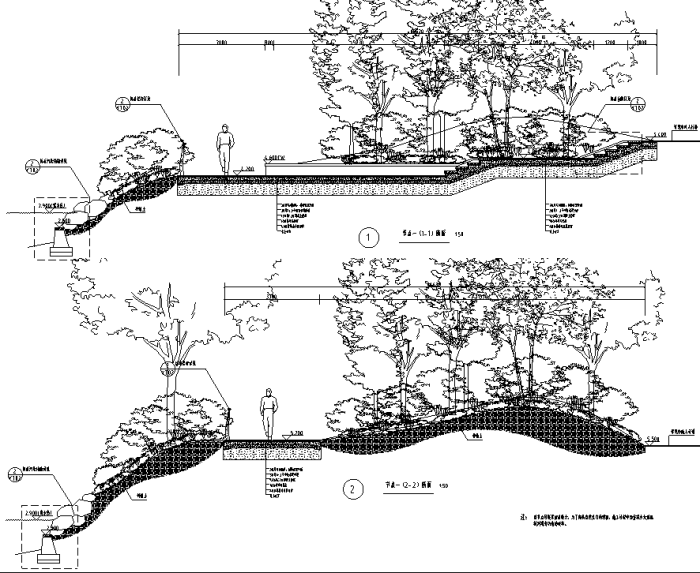 [浙江]生态湿地滨海河道景观整治设计全套施工图（附实景图+PDF施工图）-节点断面图