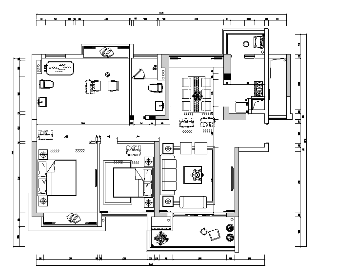 古典风格三居室住宅设计施工图（附效果图+模型）-新建墙体图