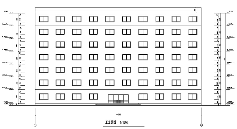 4119平米七层框架办公楼毕业设计（计算书、部分建筑、结构图纸）-正立面图