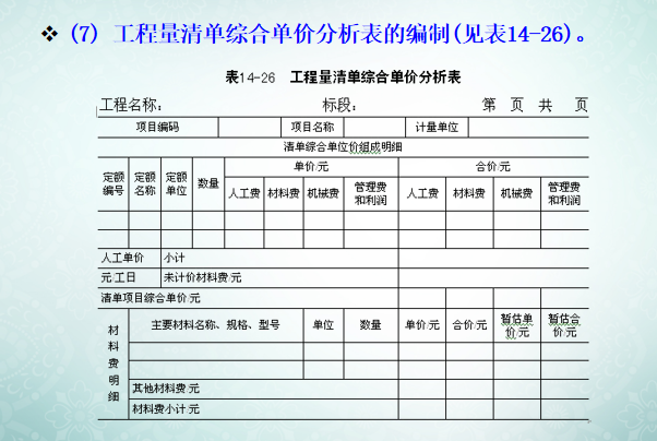 工程量清单计价方法讲义-工程量清单综合单价分析表的编制