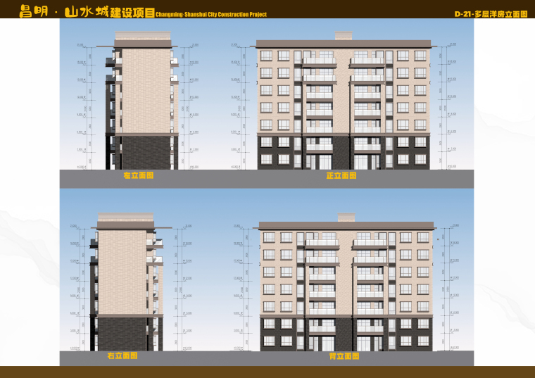 [贵州]大型高端别墅住宅区方案文本-昌明山水城建设项目-D-21多层洋房立面图